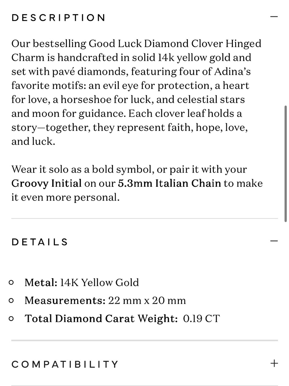 Adina Reyter Good Luck Diamond Gold Hinged Charm - Picture 2 of 5